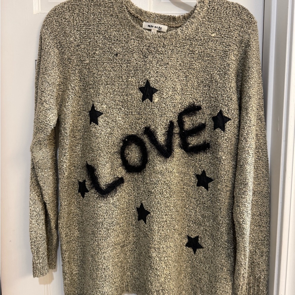 Madewell Tan Sweater with Black Star and Love Design